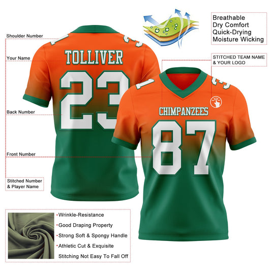 Custom Orange White-Kelly Green Mesh Authentic Fade Fashion Football Jersey - Sky-Custom