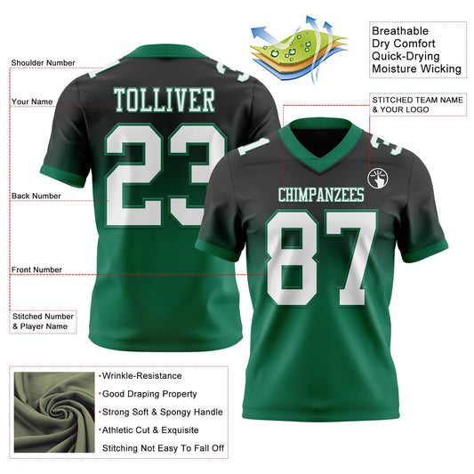 Custom Black White-Kelly Green Mesh Authentic Fade Fashion Football Jersey - Sky-Custom