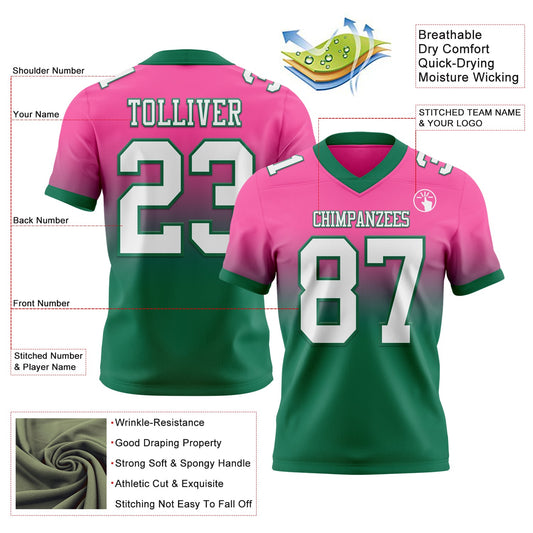 Custom Pink White-Kelly Green Mesh Authentic Fade Fashion Football Jersey - Sky-Custom