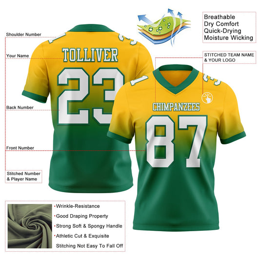 Custom Gold White-Kelly Green Mesh Authentic Fade Fashion Football Jersey - Sky-Custom