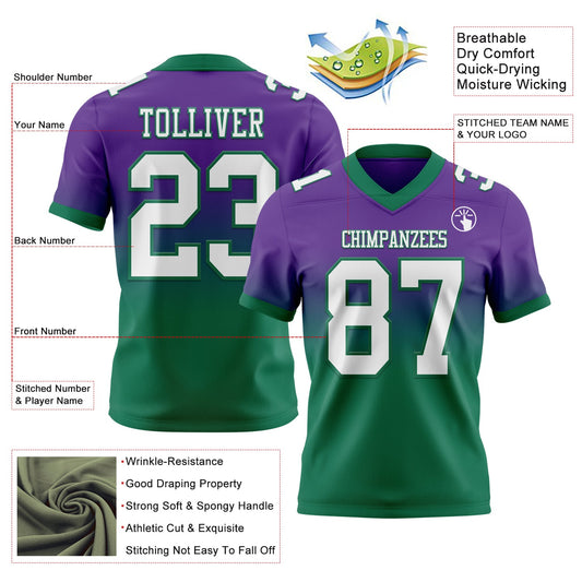 Custom Purple White-Kelly Green Mesh Authentic Fade Fashion Football Jersey - Sky-Custom