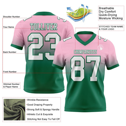 Custom Light Pink White-Kelly Green Mesh Authentic Fade Fashion Football Jersey - Sky-Custom
