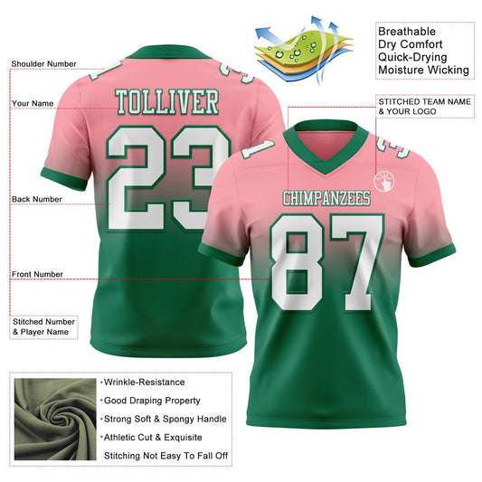 Custom Medium Pink White-Kelly Green Mesh Authentic Fade Fashion Football Jersey - Sky-Custom