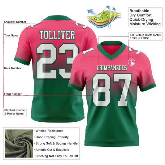 Custom Neon Pink White-Kelly Green Mesh Authentic Fade Fashion Football Jersey - Sky-Custom