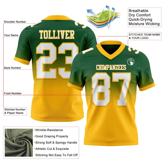 Custom Green White-Gold Mesh Authentic Fade Fashion Football Jersey - Sky-Custom