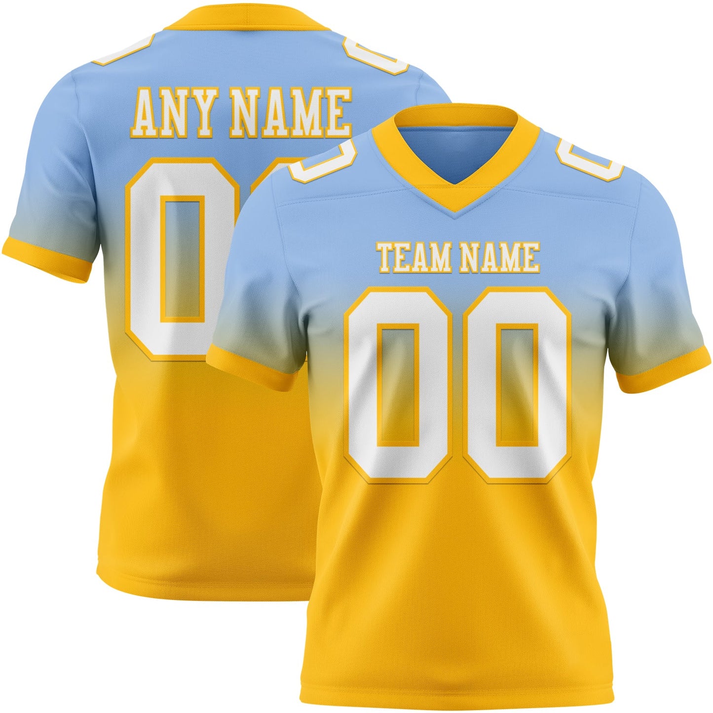 Custom Light Blue White-Gold Mesh Authentic Fade Fashion Football Jersey - Sky-Custom