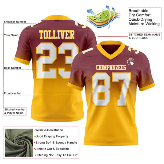 Custom Burgundy White-Gold Mesh Authentic Fade Fashion Football Jersey - Sky-Custom