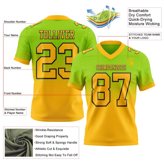 Custom Neon Green Gold-Black Mesh Authentic Fade Fashion Football Jersey - Sky-Custom