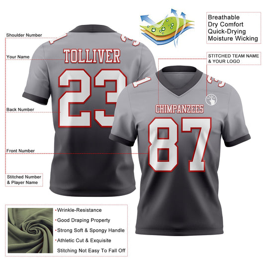 Custom Gray White Steel Gray-Red Mesh Authentic Fade Fashion Football Jersey - Sky-Custom
