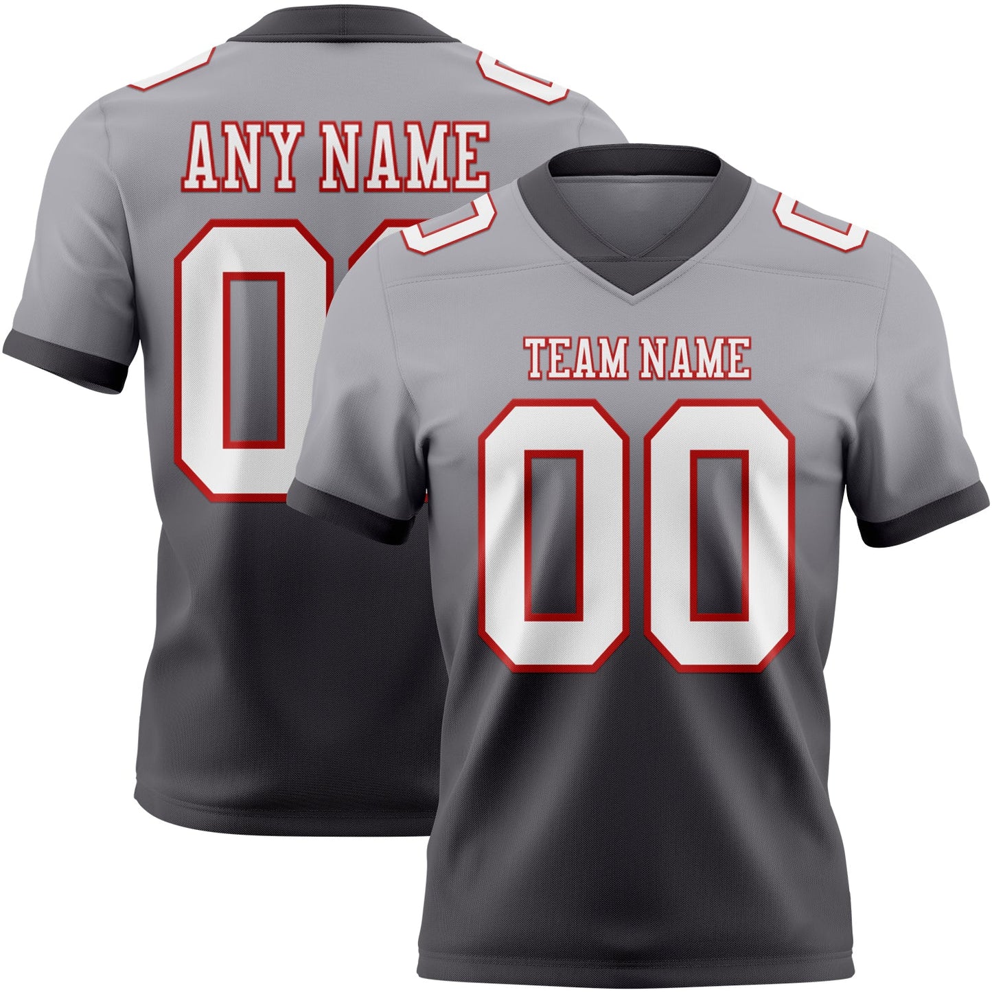 Custom Gray White Steel Gray-Red Mesh Authentic Fade Fashion Football Jersey - Sky-Custom