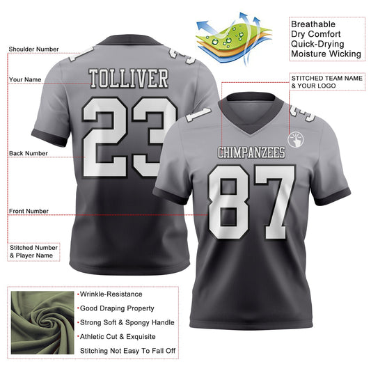 Custom Gray White Steel Gray-Black Mesh Authentic Fade Fashion Football Jersey - Sky-Custom