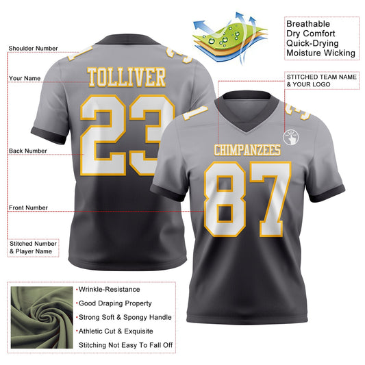 Custom Gray White Steel Gray-Gold Mesh Authentic Fade Fashion Football Jersey - Sky-Custom