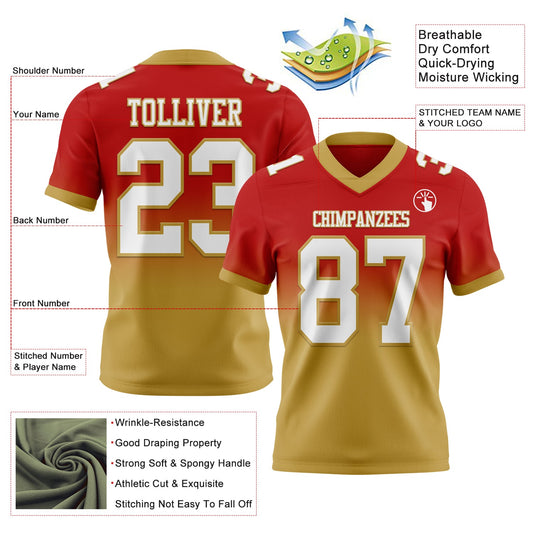 Custom Red White-Old Gold Mesh Authentic Fade Fashion Football Jersey - Sky-Custom