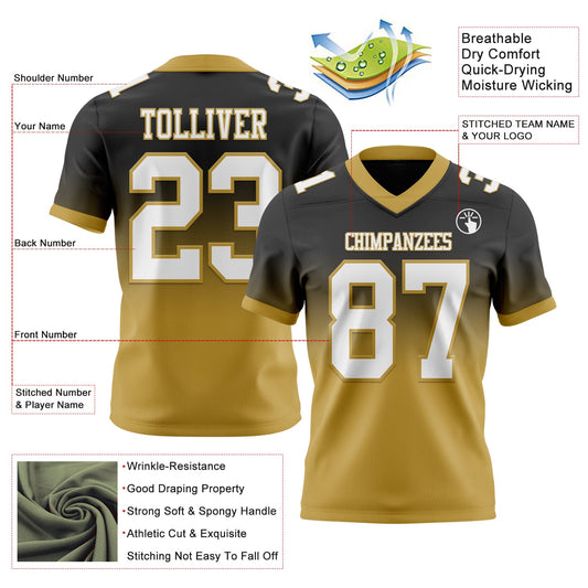 Custom Black White-Old Gold Mesh Authentic Fade Fashion Football Jersey - Sky-Custom