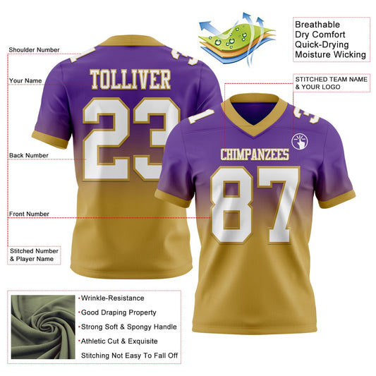 Custom Purple White-Old Gold Mesh Authentic Fade Fashion Football Jersey - Sky-Custom