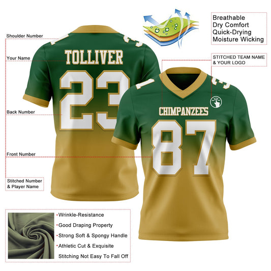Custom Green White-Old Gold Mesh Authentic Fade Fashion Football Jersey - Sky-Custom