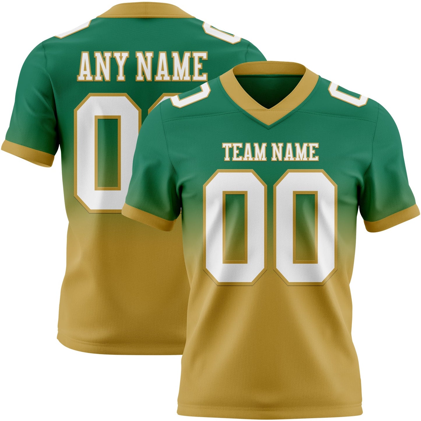 Custom Kelly Green White-Old Gold Mesh Authentic Fade Fashion Football Jersey - Sky-Custom