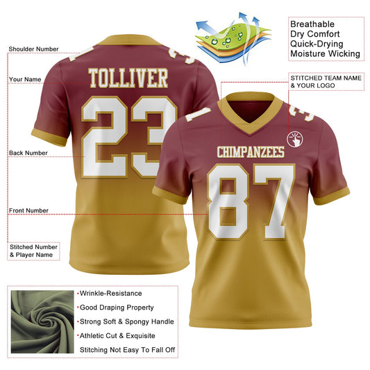 Custom Burgundy White-Old Gold Mesh Authentic Fade Fashion Football Jersey - Sky-Custom