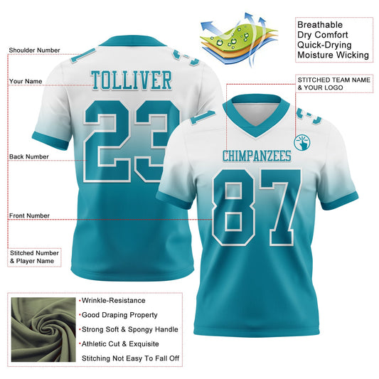 Custom White Teal Mesh Authentic Fade Fashion Football Jersey - Sky-Custom