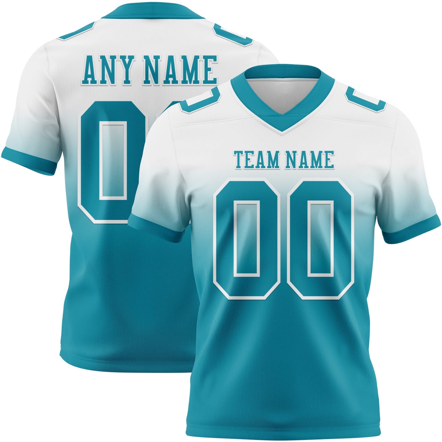 Custom White Teal Mesh Authentic Fade Fashion Football Jersey - Sky-Custom