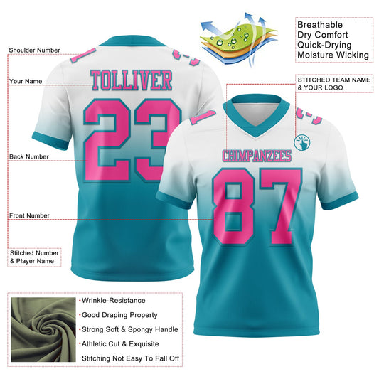 Custom White Pink-Teal Mesh Authentic Fade Fashion Football Jersey - Sky-Custom