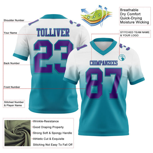 Custom White Purple-Teal Mesh Authentic Fade Fashion Football Jersey - Sky-Custom