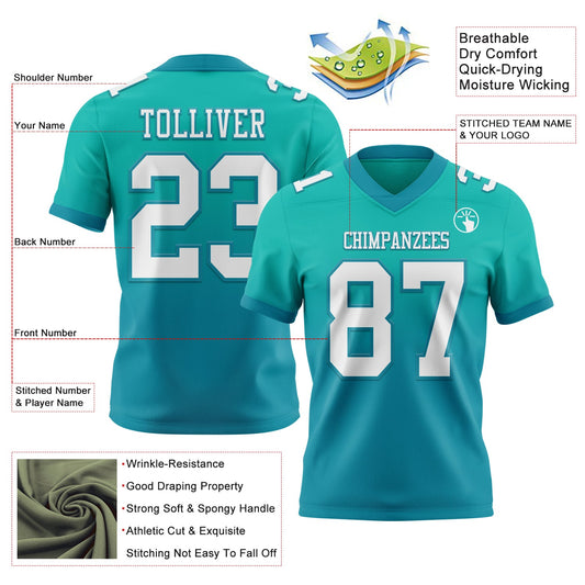 Custom Aqua White-Teal Mesh Authentic Fade Fashion Football Jersey - Sky-Custom