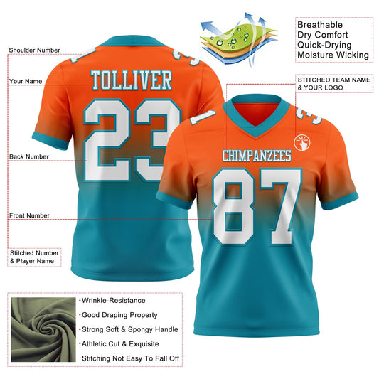Custom Orange White-Teal Mesh Authentic Fade Fashion Football Jersey - Sky-Custom