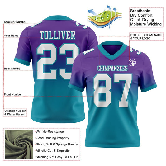 Custom Purple White-Teal Mesh Authentic Fade Fashion Football Jersey - Sky-Custom
