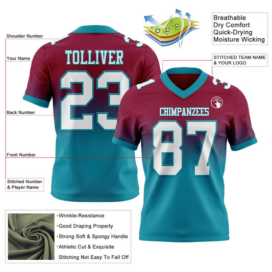 Custom Maroon White-Teal Mesh Authentic Fade Fashion Football Jersey - Sky-Custom