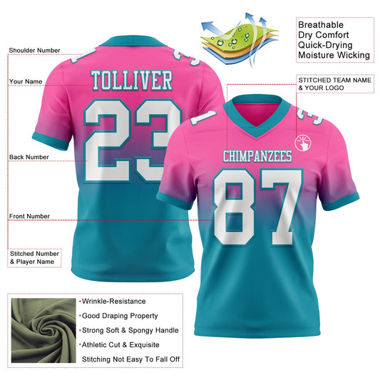 Custom Pink White-Teal Mesh Authentic Fade Fashion Football Jersey - Sky-Custom