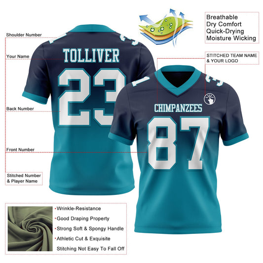 Custom Navy White-Teal Mesh Authentic Fade Fashion Football Jersey - Sky-Custom
