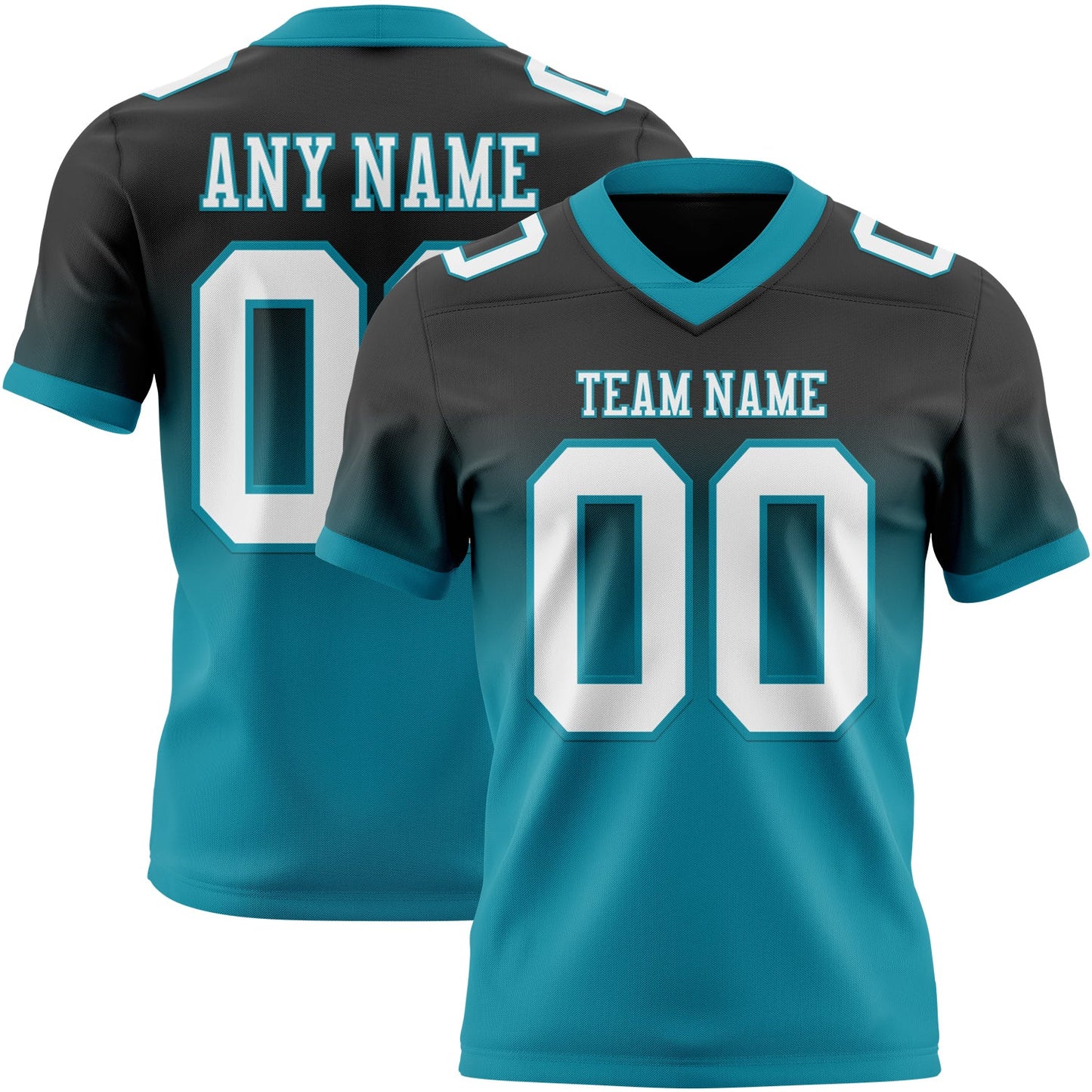 Custom Black White-Teal Mesh Authentic Fade Fashion Football Jersey - Sky-Custom