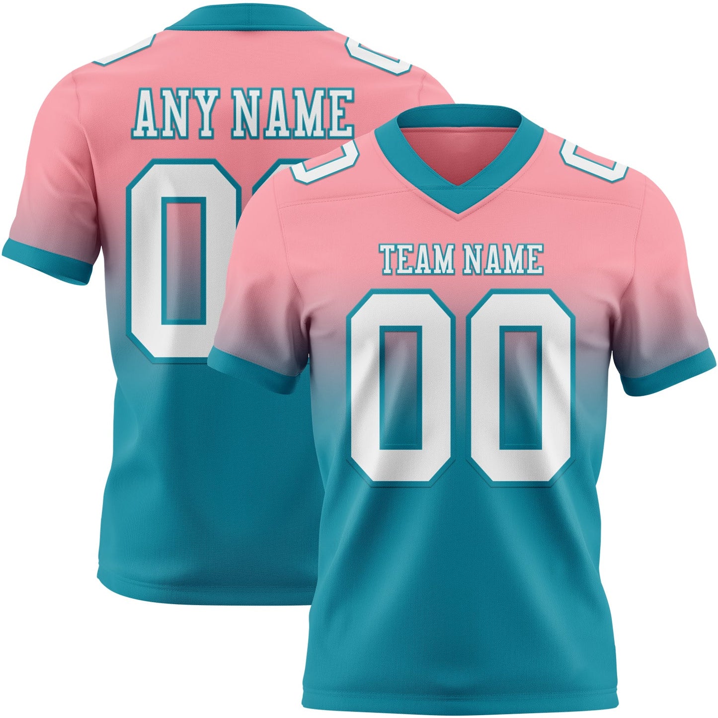 Custom Medium Pink White-Teal Mesh Authentic Fade Fashion Football Jersey - Sky-Custom