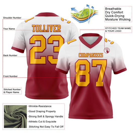 Custom White Gold-Cardinal Mesh Authentic Fade Fashion Football Jersey - Sky-Custom