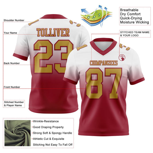 Custom White Old Gold-Cardinal Mesh Authentic Fade Fashion Football Jersey - Sky-Custom