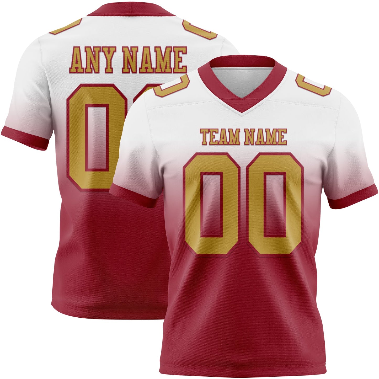 Custom White Old Gold-Cardinal Mesh Authentic Fade Fashion Football Jersey - Sky-Custom