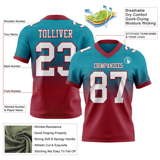 Custom Teal White-Cardinal Mesh Authentic Fade Fashion Football Jersey - Sky-Custom