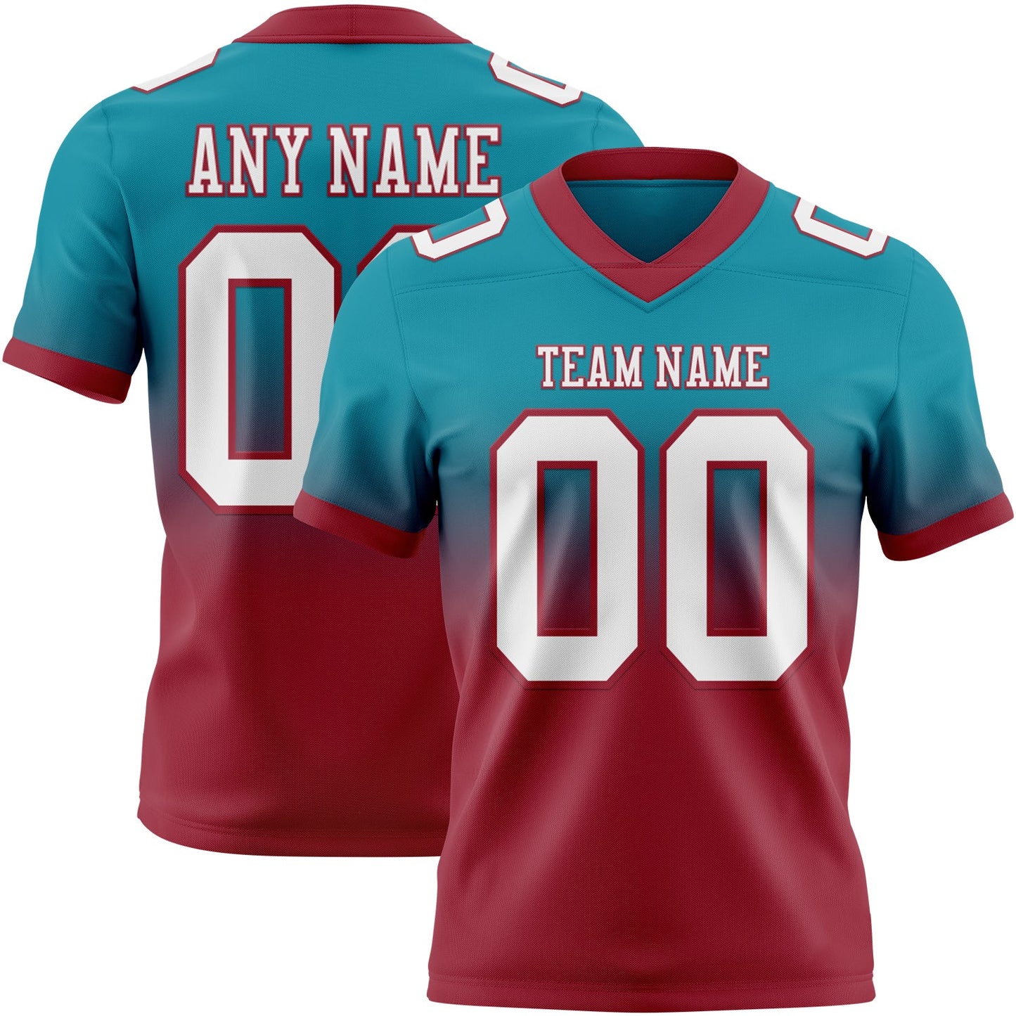 Custom Teal White-Cardinal Mesh Authentic Fade Fashion Football Jersey - Sky-Custom