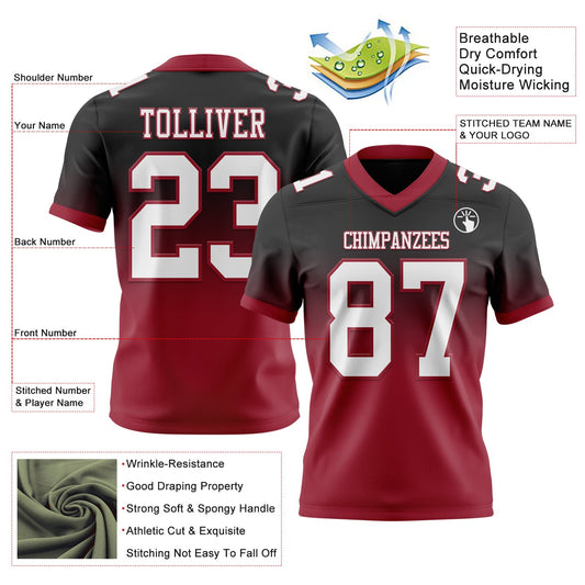 Custom Black White-Cardinal Mesh Authentic Fade Fashion Football Jersey - Sky-Custom