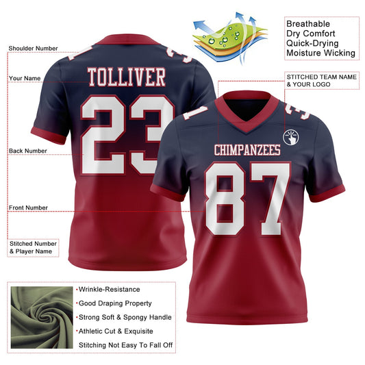 Custom Navy White-Cardinal Mesh Authentic Fade Fashion Football Jersey - Sky-Custom