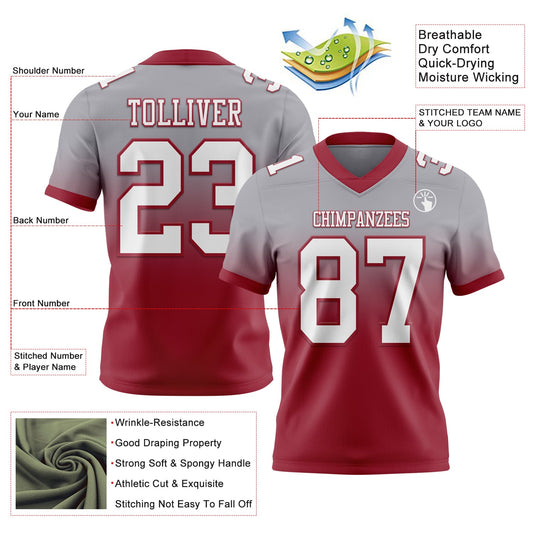 Custom Gray White-Cardinal Mesh Authentic Fade Fashion Football Jersey - Sky-Custom