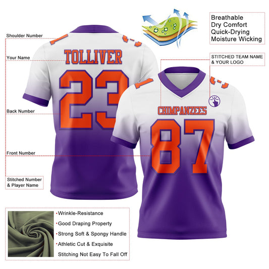 Custom White Orange-Purple Mesh Authentic Fade Fashion Football Jersey - Sky-Custom