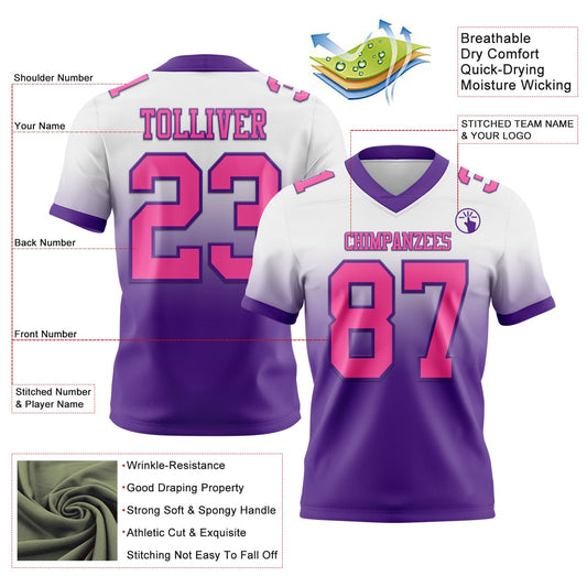 Custom White Pink-Purple Mesh Authentic Fade Fashion Football Jersey - Sky-Custom