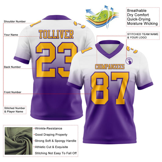 Custom White Gold-Purple Mesh Authentic Fade Fashion Football Jersey - Sky-Custom