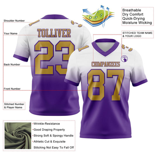 Custom White Old Gold-Purple Mesh Authentic Fade Fashion Football Jersey - Sky-Custom