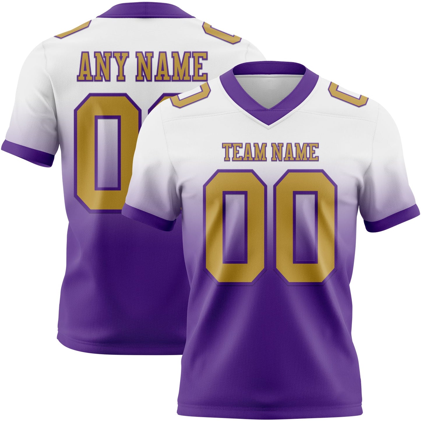 Custom White Old Gold-Purple Mesh Authentic Fade Fashion Football Jersey - Sky-Custom