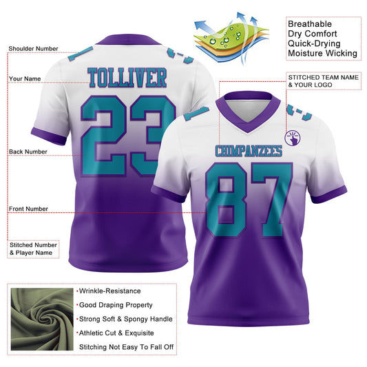 Custom White Teal-Purple Mesh Authentic Fade Fashion Football Jersey - Sky-Custom