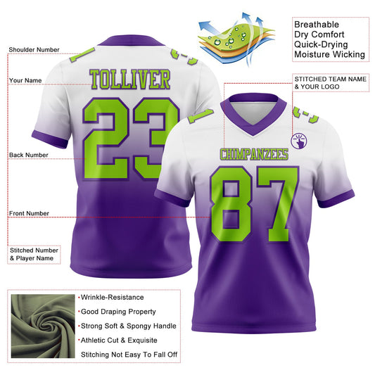 Custom White Neon Green-Purple Mesh Authentic Fade Fashion Football Jersey - Sky-Custom
