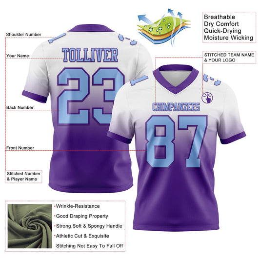 Custom White Light Blue-Purple Mesh Authentic Fade Fashion Football Jersey - Sky-Custom